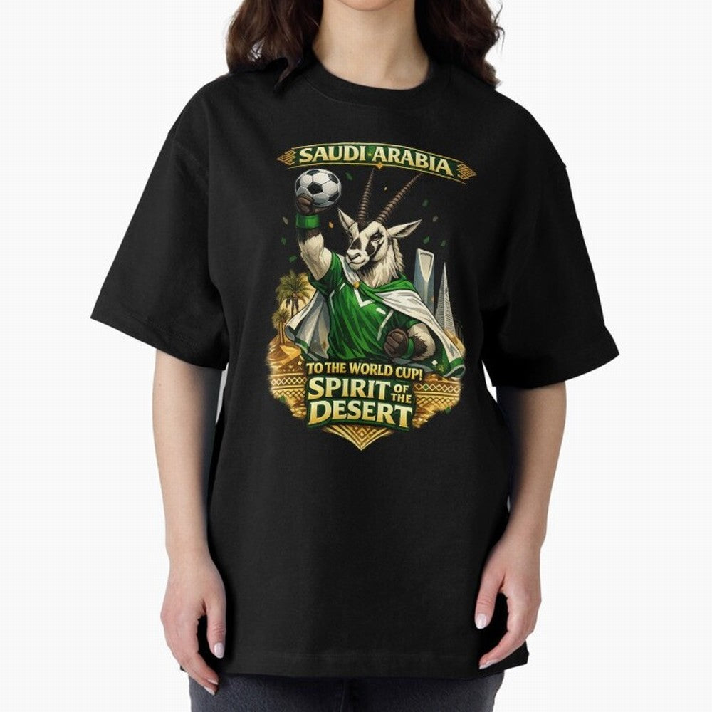 Saudi Arabia World Cup Desert Spirit Oversized T-Shirt Honor the Beautiful Game during FIFA World Cup 2026 for Fans of Messi and England, Bringing Soccer Culture, Superstar Moments, National Team Dreams and Competitive Fire; Perfect for Fans,