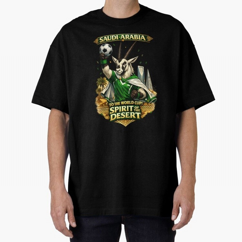 Saudi Arabia World Cup Desert Spirit Oversized T-Shirt Honor the Beautiful Game during FIFA World Cup 2026 for Fans of Messi and England, Bringing Soccer Culture, Superstar Moments, National Team Dreams and Competitive Fire; Perfect for Fans,