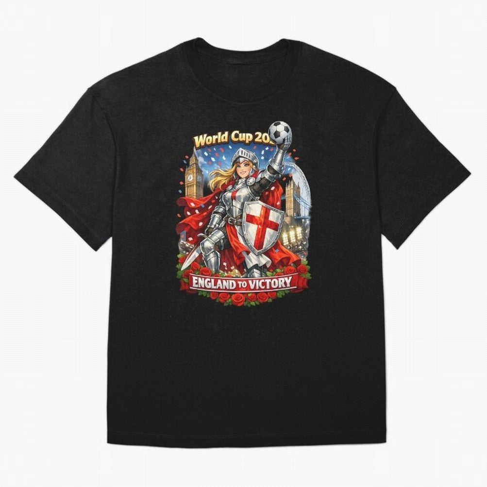England To Victory Knight World Cup 2026 Oversized T-Shirt Bring Bold Fan Energy to Match Day Hype around FIFA World Cup 2026 Group Stage, Mbappe, Portugal, Spain and Germany, Vintage Soccer Flavor, Modern Football Stars, National Flags and Final