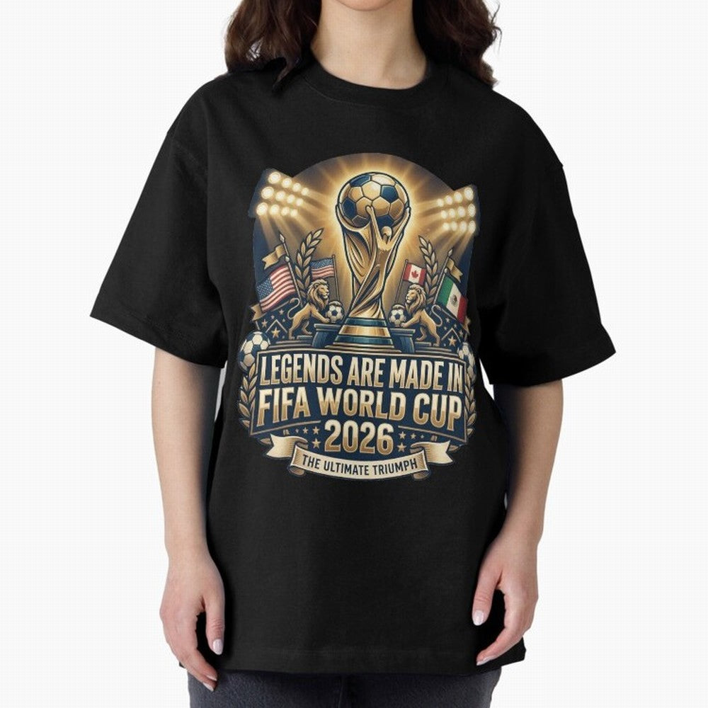 Legendary FIFA World Cup 2026 Football Quote Design For Passionate Soccer Fans Oversized T-Shirt Cheer through Every Moment of FIFA World Cup 2026 Group Stage Filled with Mbappe, England and Germany Energy, Football Passion, Legendary Performances,