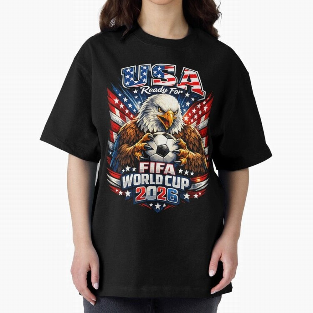 Soccer Pride Design For American Football Fans USA FIFA World Cup 2026 Oversized T-Shirt Show Your Love for the FIFA World Cup 2026 Group Stage Journey through Mbappe Highlights, Argentina and Brazil Pride, Retro Football Energy, Iconic Rivalries,