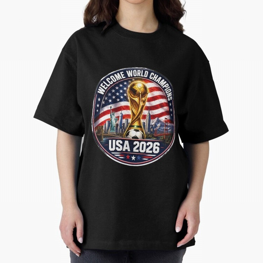 World Cup 2026 Celebration T-Shirt | USA Canada Mexico Soccer Fan Tee Oversized T-Shirt Relive Legendary Nights from the FIFA World Cup 2026 USA Canada Mexico Journey through Messi and Cristiano Ronaldo Highlights, England Pride, Game Day Rituals,