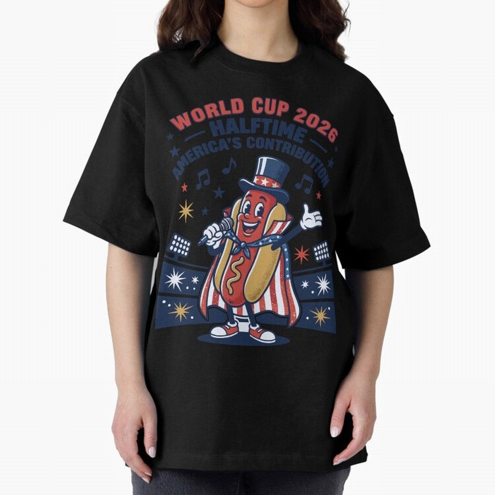 World Cup 2026 Halftime ¡ª America's Contribution V2 Oversized T-Shirt Make Your Look Match FIFA World Cup 2026 USA Canada Mexico with Messi, CR7 and Mbappe, France Energy, Goal Celebration Energy, Supporter Heritage, Football Icons and Worldwide