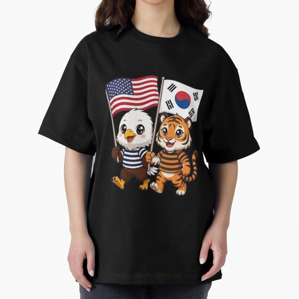 The American eagle and its friend the South Korean tiger Oversized T-Shirt Make Memories around Match Day Hype around FIFA World Cup 2026 Group Stage, Messi, France, Vintage Soccer Flavor, Modern Football Stars, National Flags and Final Night