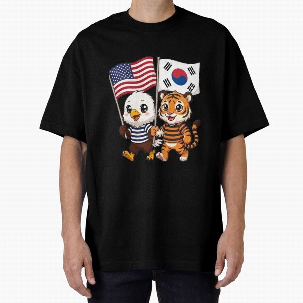 The American eagle and its friend the South Korean tiger Oversized T-Shirt Make Memories around Match Day Hype around FIFA World Cup 2026 Group Stage, Messi, France, Vintage Soccer Flavor, Modern Football Stars, National Flags and Final Night