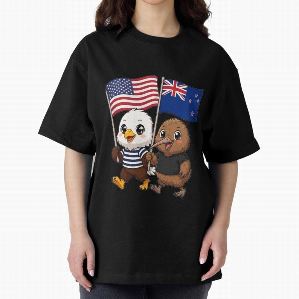 the American eagle and its friend the New Zealand kiwi Oversized T-Shirt Join the Global Buzz around FIFA World Cup 2026 Group Stage Spirit, Featuring Spain, Haaland and Mbappe, Global Supporter Spirit, Legendary Goals, National Colors and