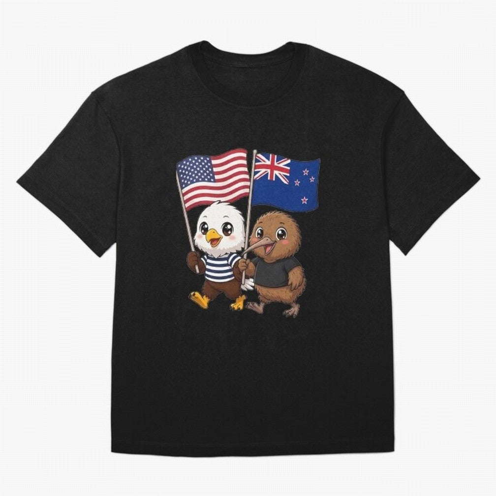 the American eagle and its friend the New Zealand kiwi Oversized T-Shirt Join the Global Buzz around FIFA World Cup 2026 Group Stage Spirit, Featuring Spain, Haaland and Mbappe, Global Supporter Spirit, Legendary Goals, National Colors and