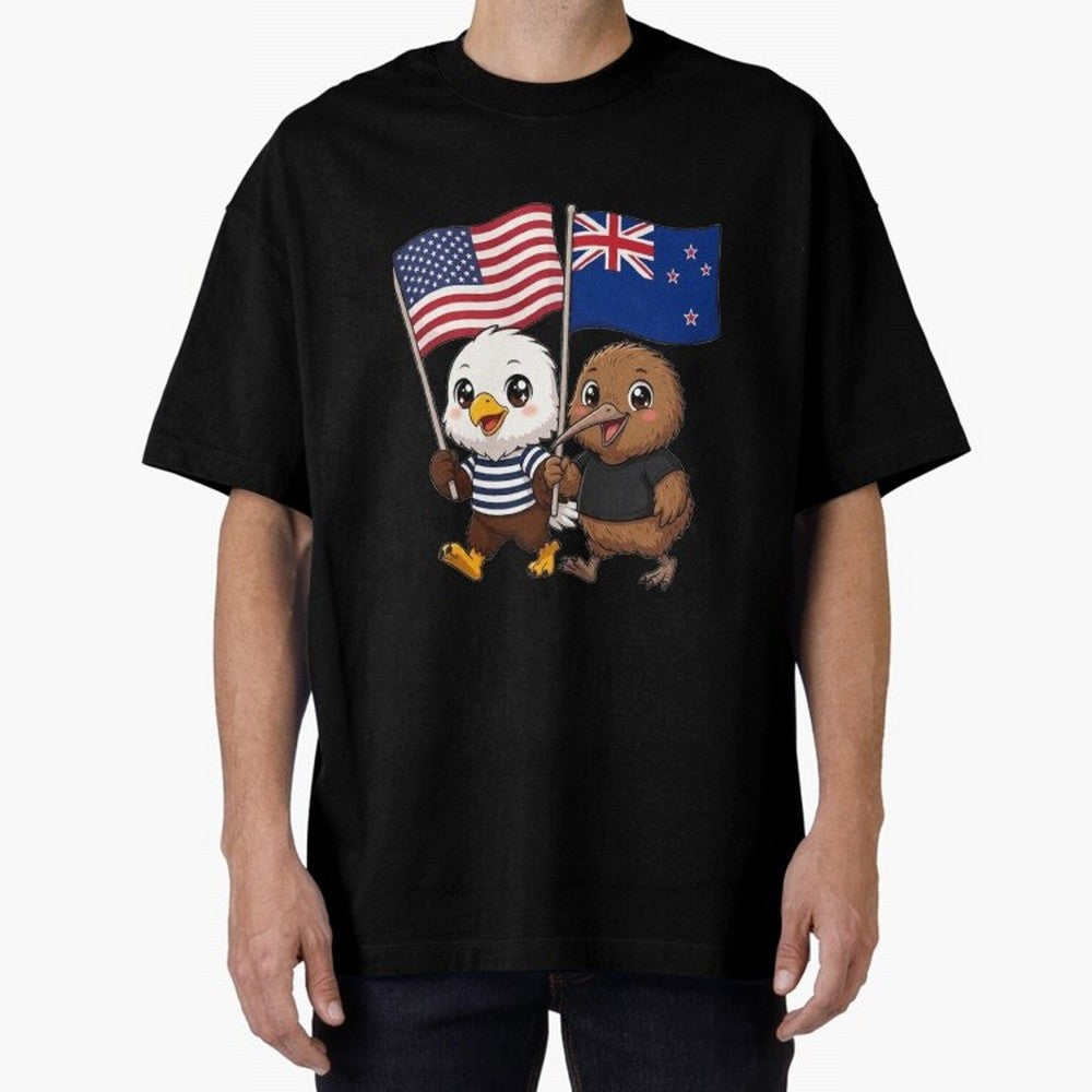 the American eagle and its friend the New Zealand kiwi Oversized T-Shirt Join the Global Buzz around FIFA World Cup 2026 Group Stage Spirit, Featuring Spain, Haaland and Mbappe, Global Supporter Spirit, Legendary Goals, National Colors and