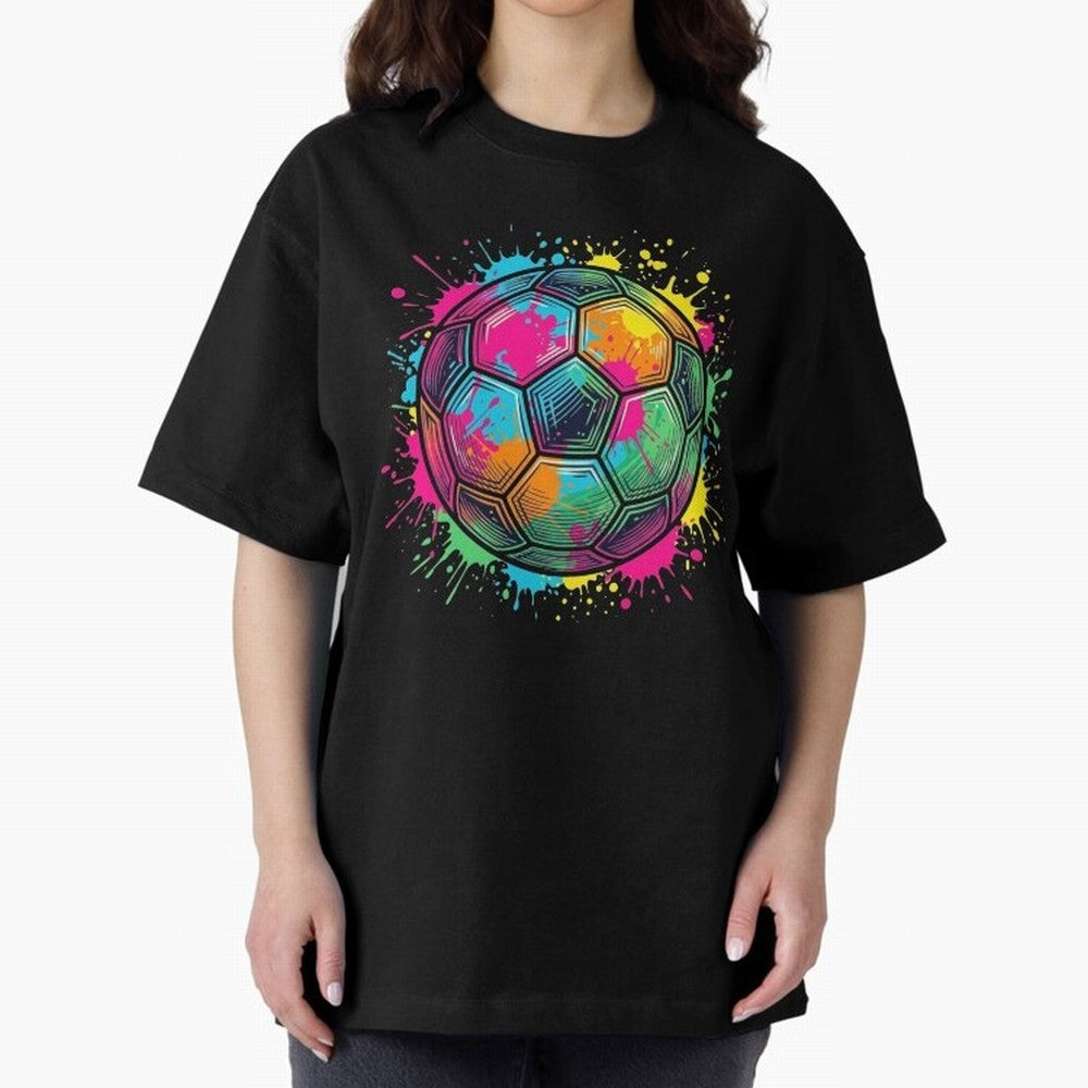 Color Splash Artistic Soccer Ball Design Oversized T-Shirt Elevate the FIFA World Cup 2026 USA Canada Mexico Journey through Cristiano Ronaldo Highlights, Brazil, Portugal and Argentina Pride, Vintage Soccer Flavor, Modern Football Stars, National