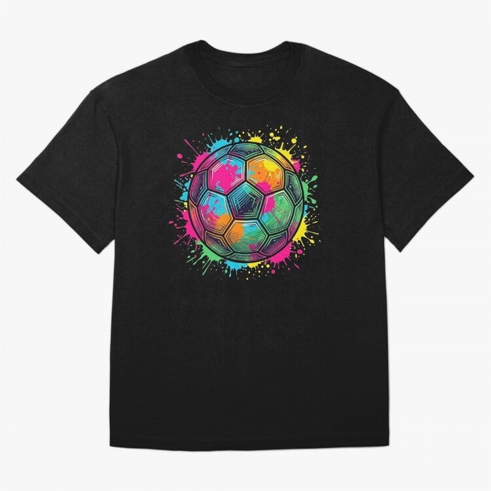 Color Splash Artistic Soccer Ball Design Oversized T-Shirt Elevate the FIFA World Cup 2026 USA Canada Mexico Journey through Cristiano Ronaldo Highlights, Brazil, Portugal and Argentina Pride, Vintage Soccer Flavor, Modern Football Stars, National