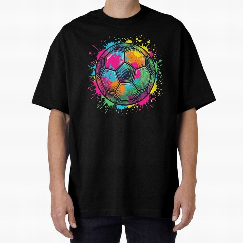 Color Splash Artistic Soccer Ball Design Oversized T-Shirt Elevate the FIFA World Cup 2026 USA Canada Mexico Journey through Cristiano Ronaldo Highlights, Brazil, Portugal and Argentina Pride, Vintage Soccer Flavor, Modern Football Stars, National