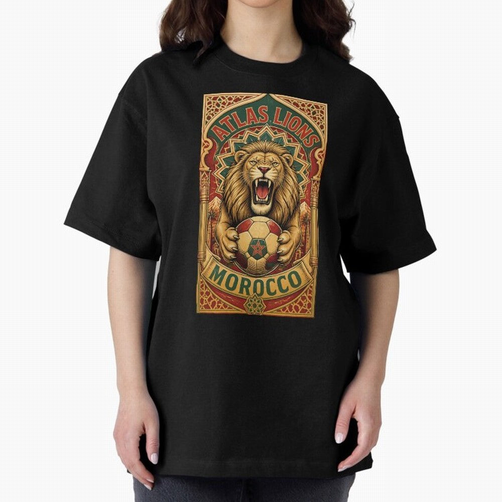 Morocco Soccer Lion - Atlas Lions Vintage African Football Fan T-Shirt Oversized T-Shirt Celebrate Classic Football Spirit in Global Football Passion for FIFA World Cup 2026 USA Canada Mexico, Driven by Mbappe, France and Portugal, Game Day