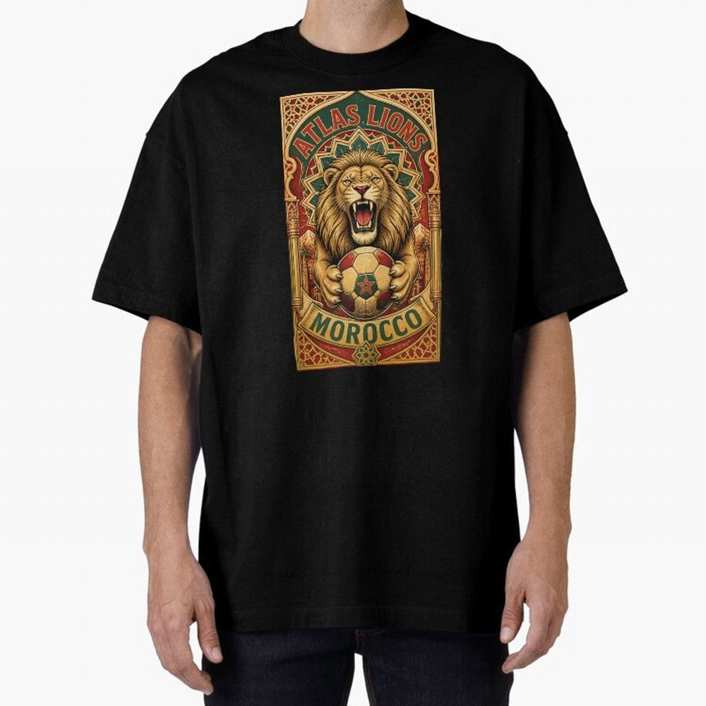 Morocco Soccer Lion - Atlas Lions Vintage African Football Fan T-Shirt Oversized T-Shirt Celebrate Classic Football Spirit in Global Football Passion for FIFA World Cup 2026 USA Canada Mexico, Driven by Mbappe, France and Portugal, Game Day