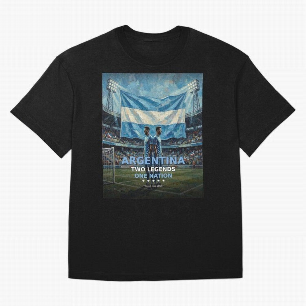 Argentina Two Legends One Nation - World Cup 2026 Soccer Fan Tee Oversized T-Shirt Carry National Pride through Global Football Passion for FIFA World Cup 2026 Group Stage, Highlighting CR7, France, Champion Mindset, Group Stage Buzz, Knockout