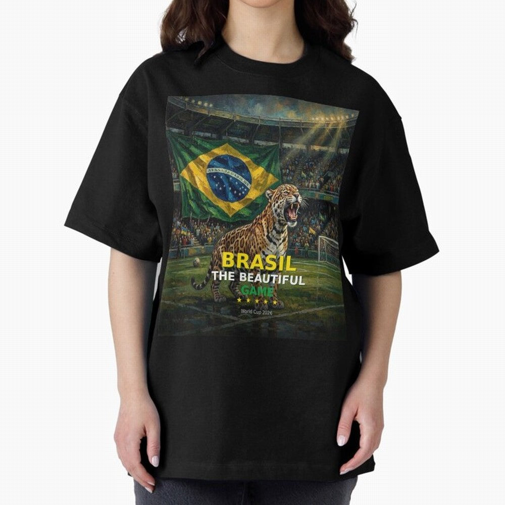 Brasil The Beautiful Game - World Cup 2026 Soccer Fan Tee Oversized T-Shirt Feel International Energy from FIFA World Cup 2026 USA Canada Mexico Spirit, Centered on Netherlands, Haaland and Mbappe, Championship Spirit, Famous Goals, Roaring Crowds