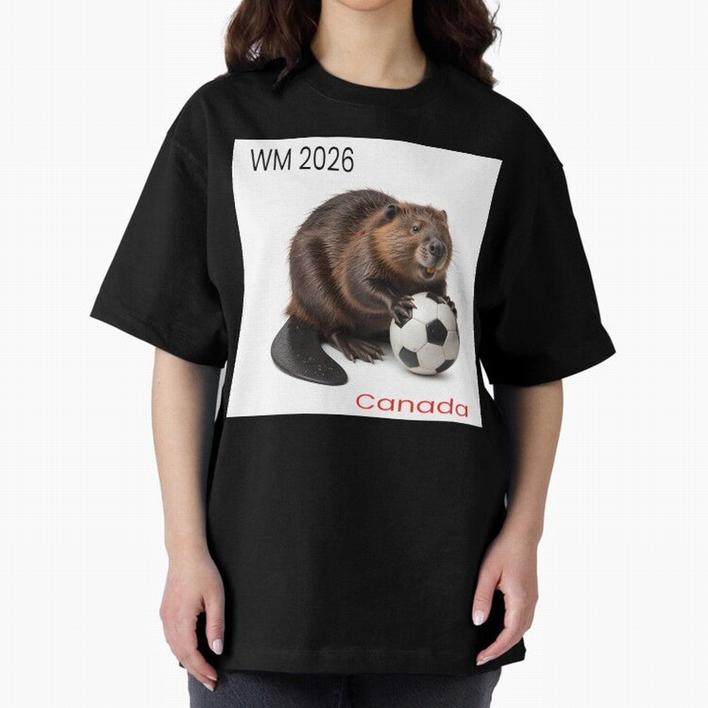 Canadian beaver invites you to World Cup 2026 in USA, Canada and Mexico Oversized T-Shirt Feel FIFA World Cup 2026 Spirit, Connected to Spain and Netherlands, CR7, Classic Soccer Heritage, Championship Pressure, Fan Loyalty and International Pride;