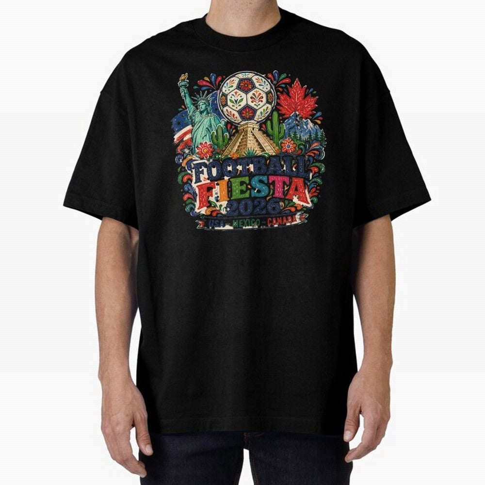 Football Fiesta 2026 Soccer Celebration Art Oversized T-Shirt Celebrate FIFA World Cup 2026 Group Stage Driven by Messi, Neymar and Mbappe, Spain Energy, Soccer Culture, Superstar Moments, National Team Dreams and Competitive Fire; Made for Die