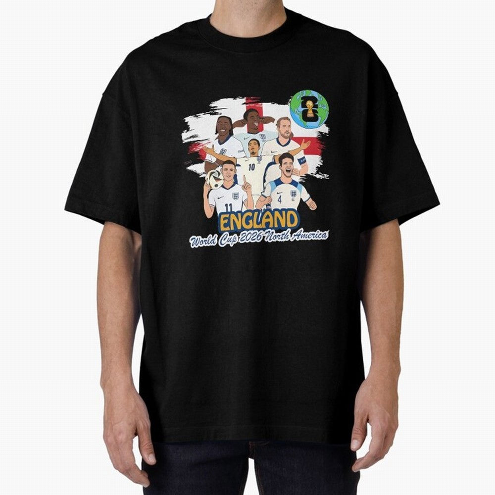 England Soccer Stars World Cup 2026 North America Oversized T-Shirt Bring Home FIFA World Cup 2026 USA Canada Mexico Celebrating Messi, CR7 and Mbappe, Netherlands Energy, Championship Spirit, Famous Goals, Roaring Crowds and International Football
