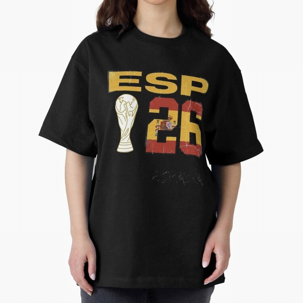 Spain Football World Cup 2026 - Vintage ESP 26 Flag Design Oversized T-Shirt Bring Legendary Rivalry Energy to Global Football Passion for FIFA World Cup 2026, Inspired by Neymar, Haaland and Cristiano Ronaldo, Germany, Stadium Memories, Football