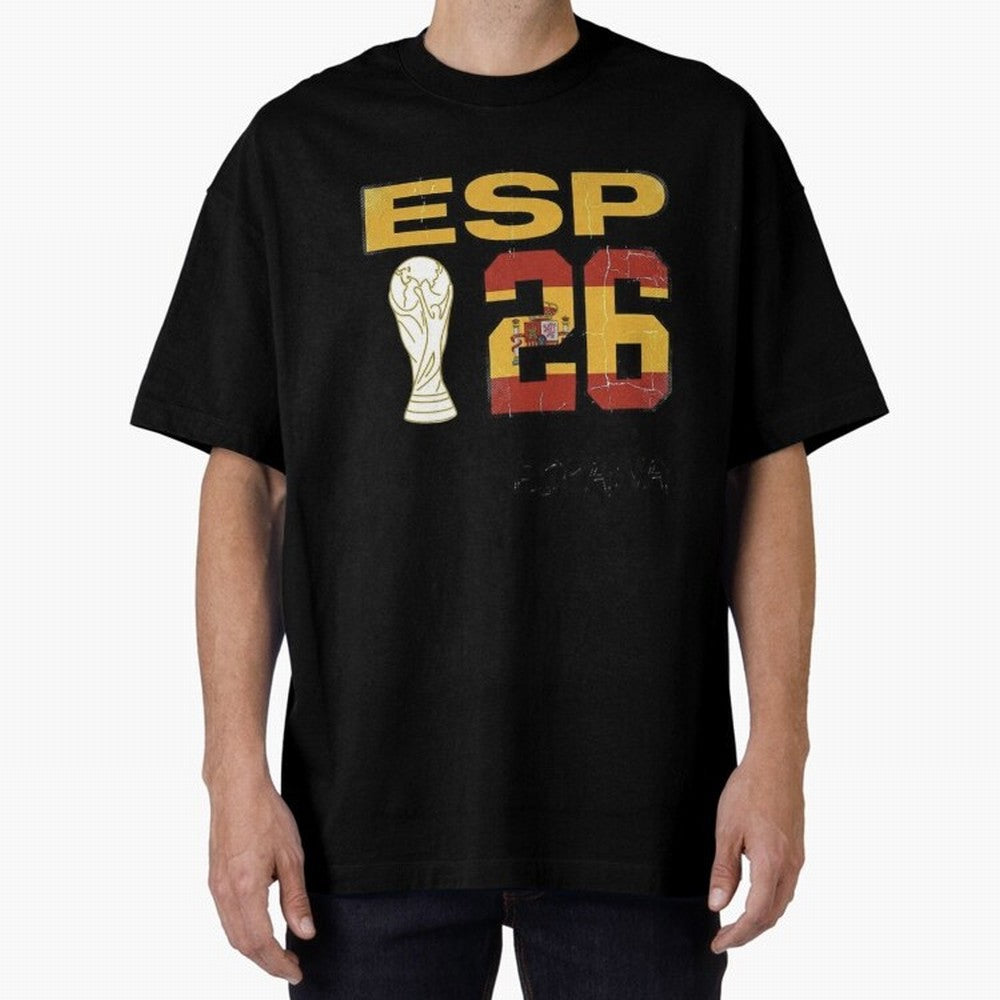 Spain Football World Cup 2026 - Vintage ESP 26 Flag Design Oversized T-Shirt Bring Legendary Rivalry Energy to Global Football Passion for FIFA World Cup 2026, Inspired by Neymar, Haaland and Cristiano Ronaldo, Germany, Stadium Memories, Football