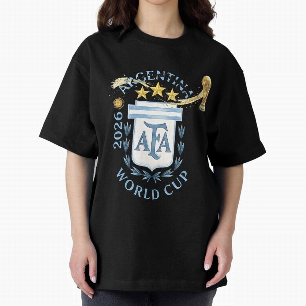 Argentina Football Champion World Cup 2026 - Gold Stars Watercolor Oversized T-Shirt Wear the Spirit of the FIFA World Cup 2026 USA Canada Mexico Journey through Cristiano Ronaldo, Haaland and CR7 Highlights, Portugal Pride, Match Day Excitement,