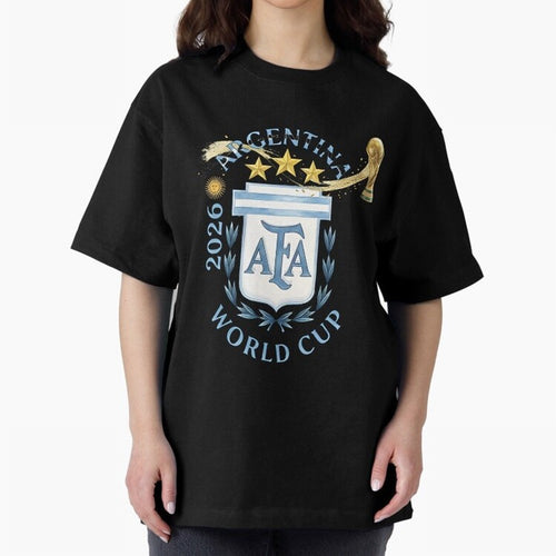 Argentina Football Champion World Cup 2026 - Gold Stars Watercolor Oversized T-Shirt Wear the Spirit of the FIFA World Cup 2026 USA Canada Mexico Journey through Cristiano Ronaldo, Haaland and CR7 Highlights, Portugal Pride, Match Day Excitement,