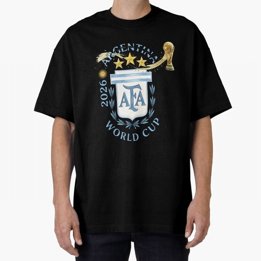 Argentina Football Champion World Cup 2026 - Gold Stars Watercolor Oversized T-Shirt Wear the Spirit of the FIFA World Cup 2026 USA Canada Mexico Journey through Cristiano Ronaldo, Haaland and CR7 Highlights, Portugal Pride, Match Day Excitement,