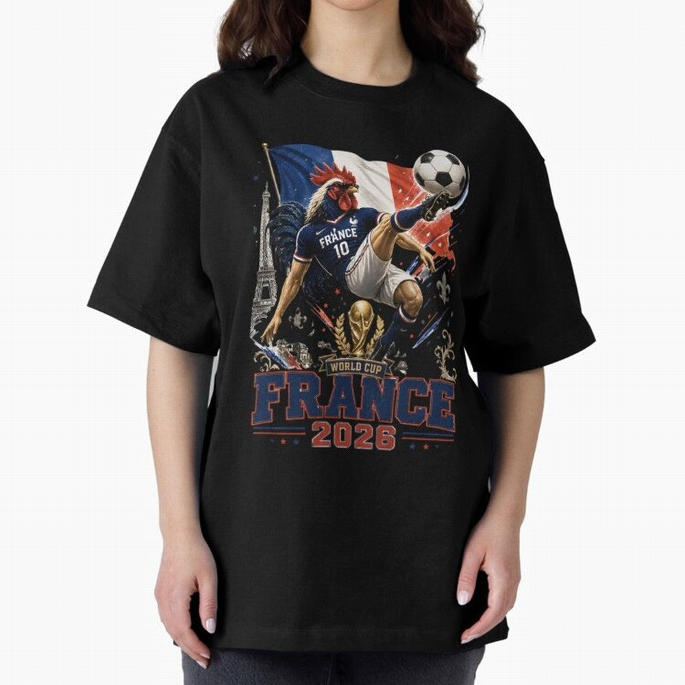 France Football World Cup 2026 Retro Rooster Kick - Les Bleus Oversized T-Shirt Feel the Heartbeat of FIFA World Cup 2026 Capturing Messi, Neymar and Mbappe, Germany Energy, Classic Soccer Heritage, Championship Pressure, Fan Loyalty and