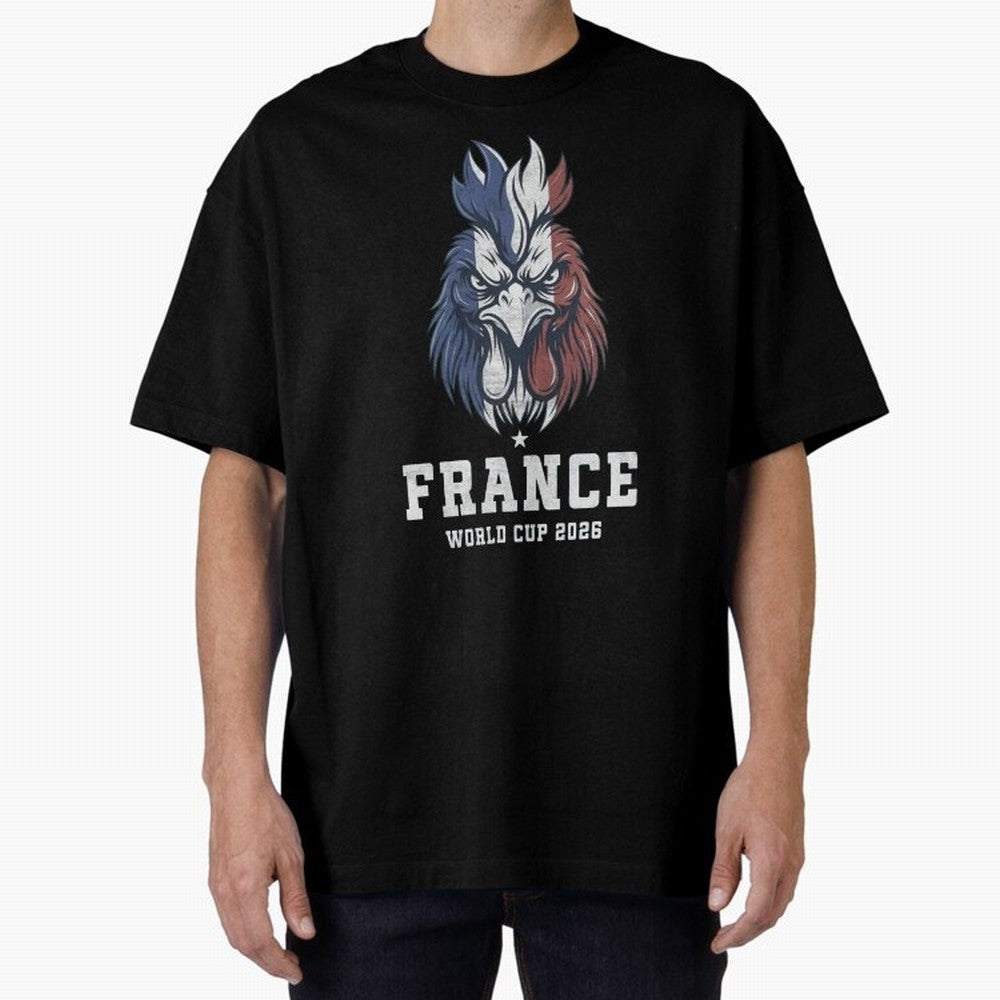 France Football World Cup 2026 Rooster Mascot Art Oversized T-Shirt Celebrate Fan Culture around Match Day Hype around FIFA World Cup 2026 Group Stage, Messi and Cristiano Ronaldo, Netherlands, Championship Spirit, Famous Goals, Roaring Crowds and