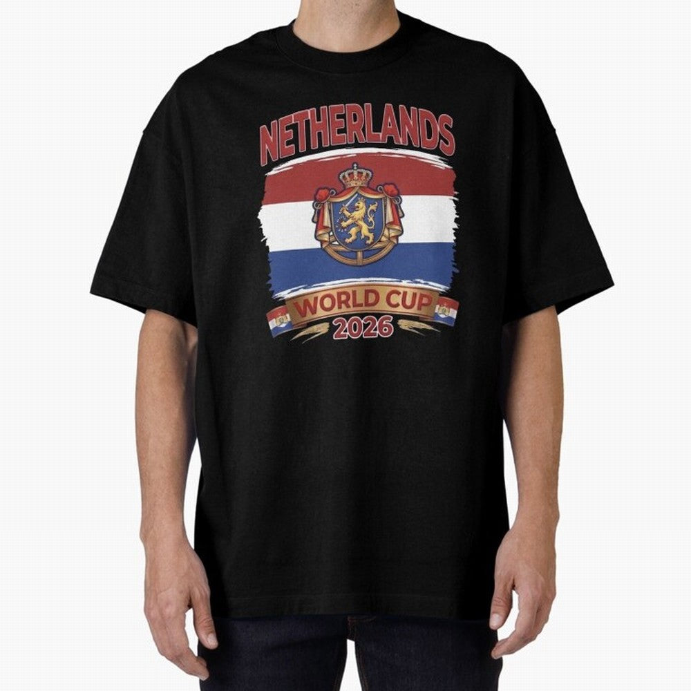 Netherlands World Cup 2026 Coat of Arms Football Design Oversized T-Shirt Share FIFA World Cup 2026 Spirit, Inspired by Argentina and Brazil, Messi and Cristiano Ronaldo, Goal Celebration Energy, Supporter Heritage, Football Icons and Worldwide