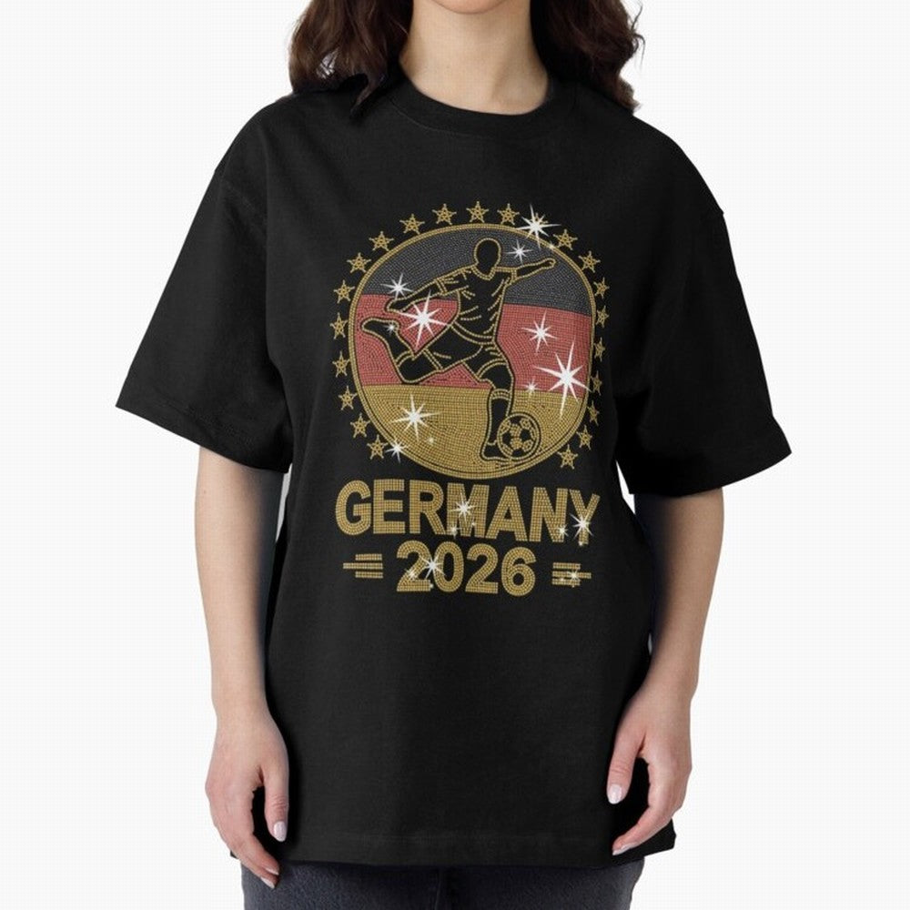 Germany Soccer World Cup 2026 Glitter Style Fan Art Oversized T-Shirt Treasure Global Football Passion for FIFA World Cup 2026 USA Canada Mexico, Centered on CR7, Argentina, Goal Celebration Energy, Supporter Heritage, Football Icons and Worldwide