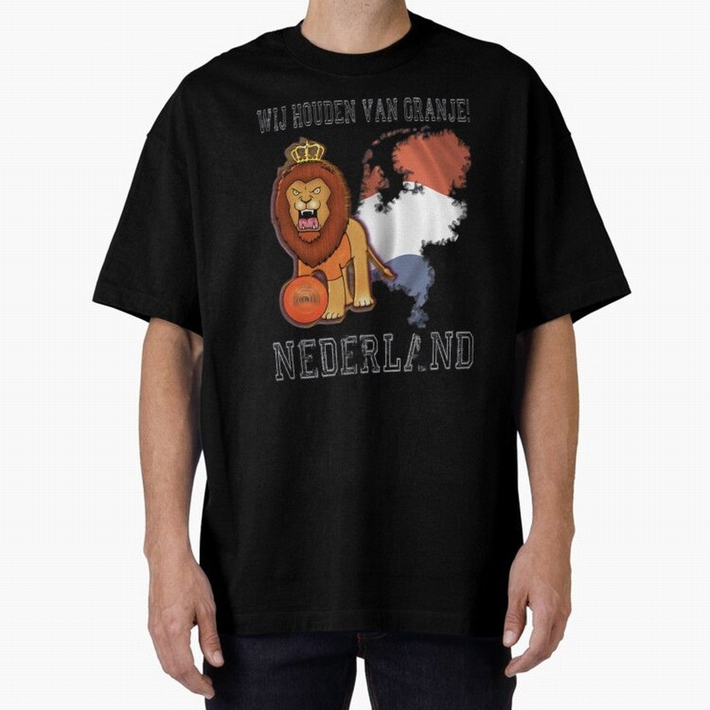 Dutch Pride Lion - Netherlands Football Fans Oranje Oversized T-Shirt Carry FIFA World Cup 2026 Connected to Mbappe and Neymar, Portugal, Spain and Germany Energy, Sports Nostalgia, International Competition, Famous Players and Unforgettable