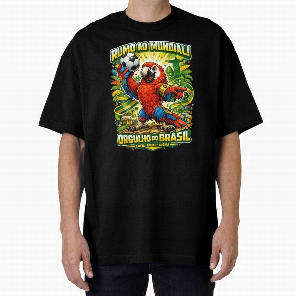 Brazil World Cup 2026 Macaw Fan Art Oversized T-Shirt Honor FIFA World Cup 2026 USA Canada Mexico Celebrating Messi, Brazil Energy, Champion Mindset, Group Stage Buzz, Knockout Tension and Passionate Fan Culture; Perfect for Supporters Who Want