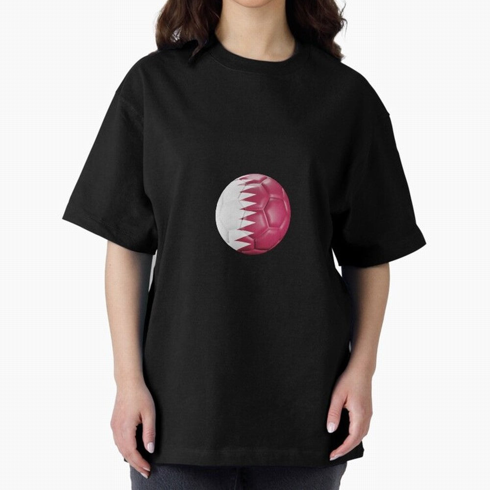 Qatar Flag Ball Oversized T-Shirt Honor Champions and Dreams in Global Football Passion for FIFA World Cup 2026 Group Stage, Filled with CR7, Spain and Netherlands, Fan Favorite Moments, National Team Passion, Big Match Drama and Soccer History;