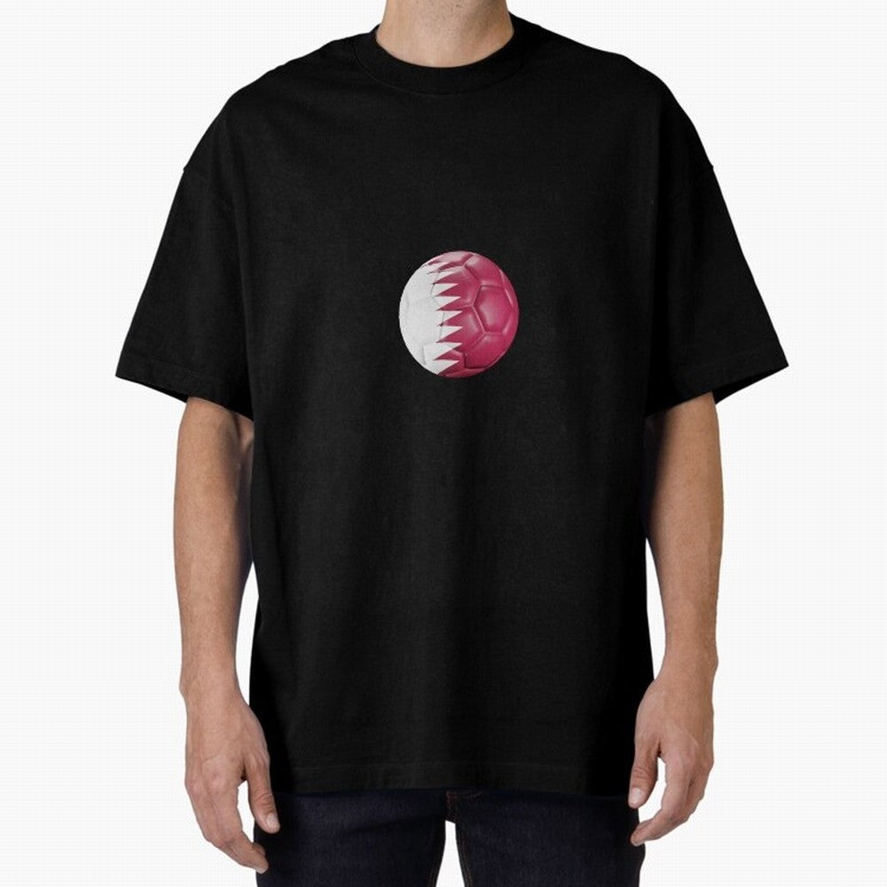 Qatar Flag Ball Oversized T-Shirt Honor Champions and Dreams in Global Football Passion for FIFA World Cup 2026 Group Stage, Filled with CR7, Spain and Netherlands, Fan Favorite Moments, National Team Passion, Big Match Drama and Soccer History;