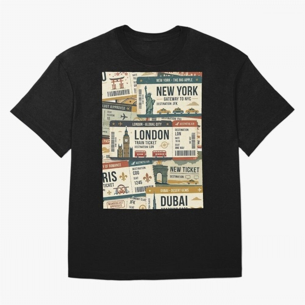 World Travel Ticket Aesthetic Collage Global City Vibes Oversized T-Shirt Make Your Look Match FIFA World Cup 2026 Spirit, with England, France and Netherlands, Mbappe, Vintage Soccer Flavor, Modern Football Stars, National Flags and Final Night
