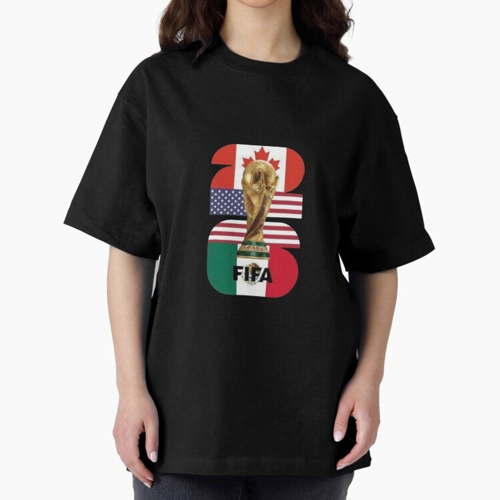 Three Nations Host Trophy Vertical Oversized T-Shirt Celebrate Unforgettable Nights in the FIFA World Cup 2026 USA Canada Mexico Journey through Mbappe and Neymar Highlights, France Pride, Football Passion, Legendary Performances, Festival Vibes