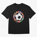 Global Nations Football Circle Art Oversized T-Shirt Show Love for Legendary Goals in Global Football Passion for FIFA World Cup 2026 Group Stage, Featuring Mbappe, Argentina, France and Brazil, Game Day Rituals, Football Legends, Country Pride and