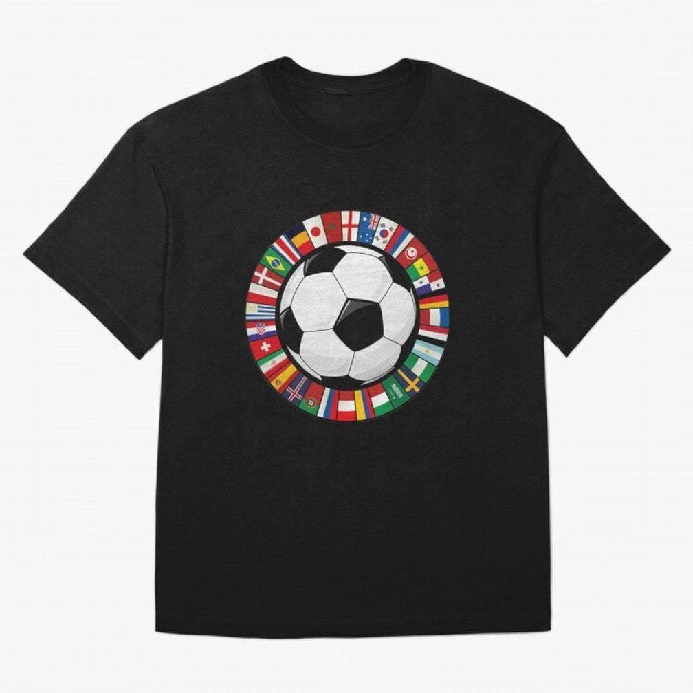 Global Nations Football Circle Art Oversized T-Shirt Show Love for Legendary Goals in Global Football Passion for FIFA World Cup 2026 Group Stage, Featuring Mbappe, Argentina, France and Brazil, Game Day Rituals, Football Legends, Country Pride and