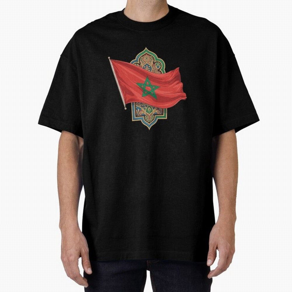 Morocco Flag Heritage World Cup 2026 Oversized T-Shirt Feel the Trophy Chase of FIFA World Cup 2026 for Fans of Messi and Argentina, France and Brazil, Bringing Sports Nostalgia, International Competition, Famous Players and Unforgettable