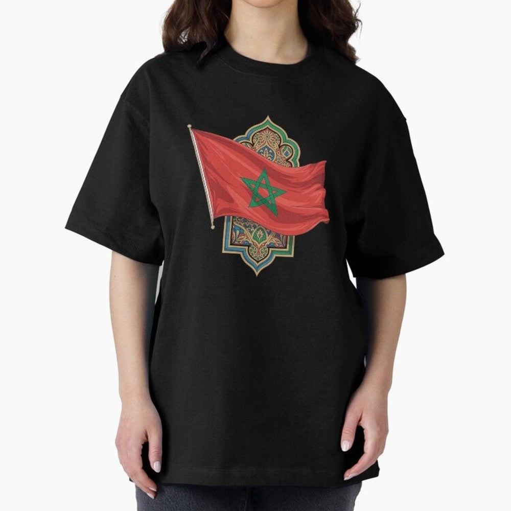 Morocco Flag Heritage World Cup 2026 Oversized T-Shirt Feel the Trophy Chase of FIFA World Cup 2026 for Fans of Messi and Argentina, France and Brazil, Bringing Sports Nostalgia, International Competition, Famous Players and Unforgettable
