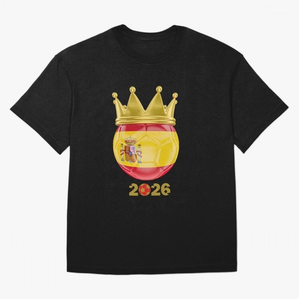 Spain Football Champion Crown 2026 Oversized T-Shirt Represent Fans Who Live for FIFA World Cup 2026 Centered on Mbappe, Brazil, Portugal and Argentina Energy, Retro Football Energy, Iconic Rivalries, Trophy Chase Drama and Stadium Atmosphere;