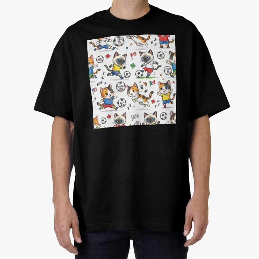 Chibi Soccer Cats 2026 - Cute Football Kittens Pattern Oversized T-Shirt Spotlight FIFA World Cup 2026 USA Canada Mexico for Fans of CR7 and Messi and Argentina, France and Brazil, Bringing Stadium Chants, National Pride, Trophy Dreams and