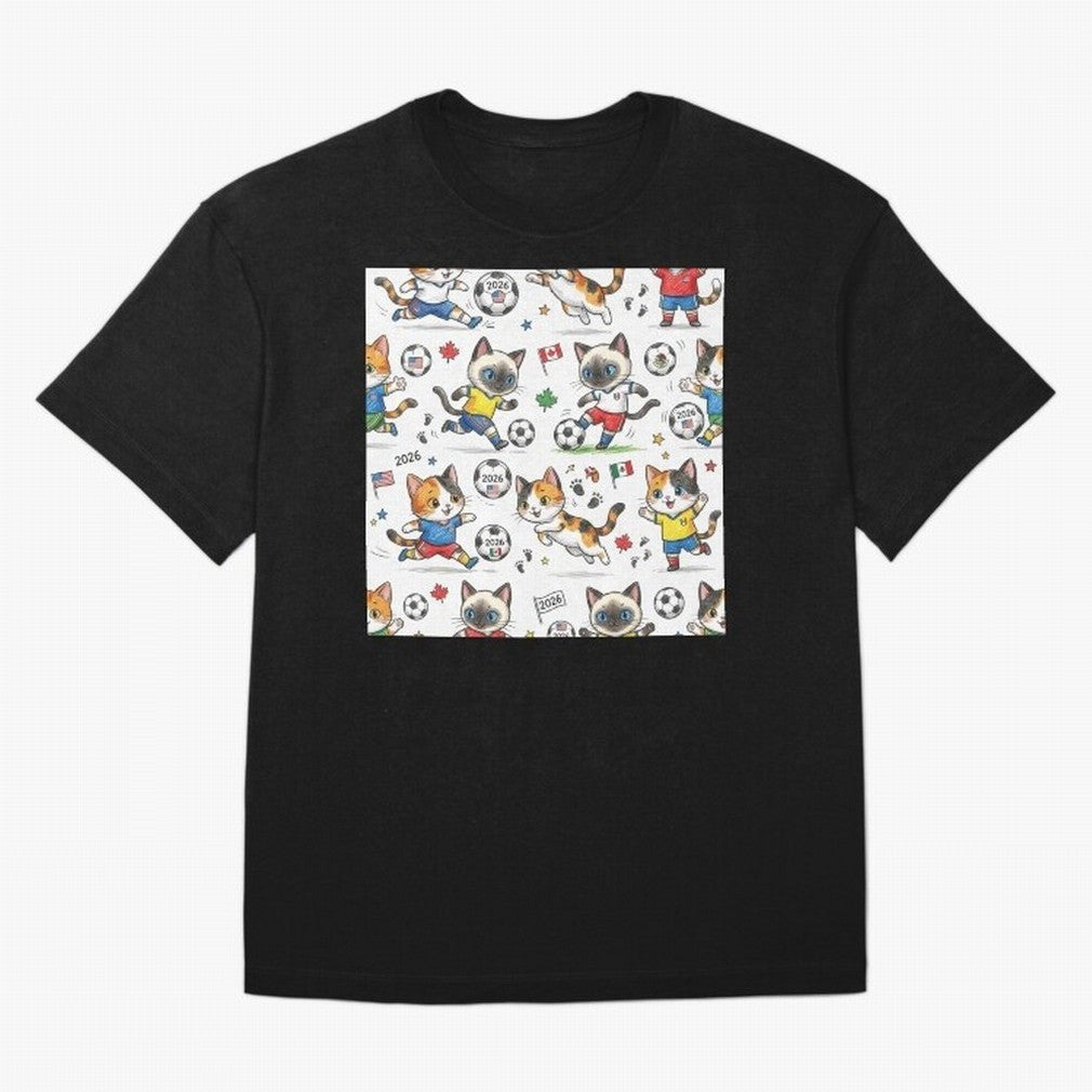 Chibi Soccer Cats 2026 - Cute Football Kittens Pattern Oversized T-Shirt Spotlight FIFA World Cup 2026 USA Canada Mexico for Fans of CR7 and Messi and Argentina, France and Brazil, Bringing Stadium Chants, National Pride, Trophy Dreams and