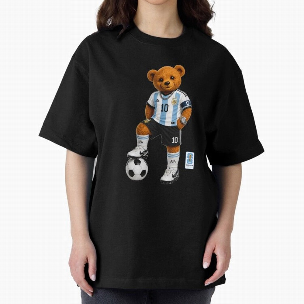 Argentina Soccer Bear World Cup Teddy Bear Oversized T-Shirt Relive Legendary Nights from the FIFA World Cup 2026 USA Canada Mexico Journey through Messi Highlights, Brazil Pride, Match Day Excitement, Supporter Culture, Golden Goals and Global