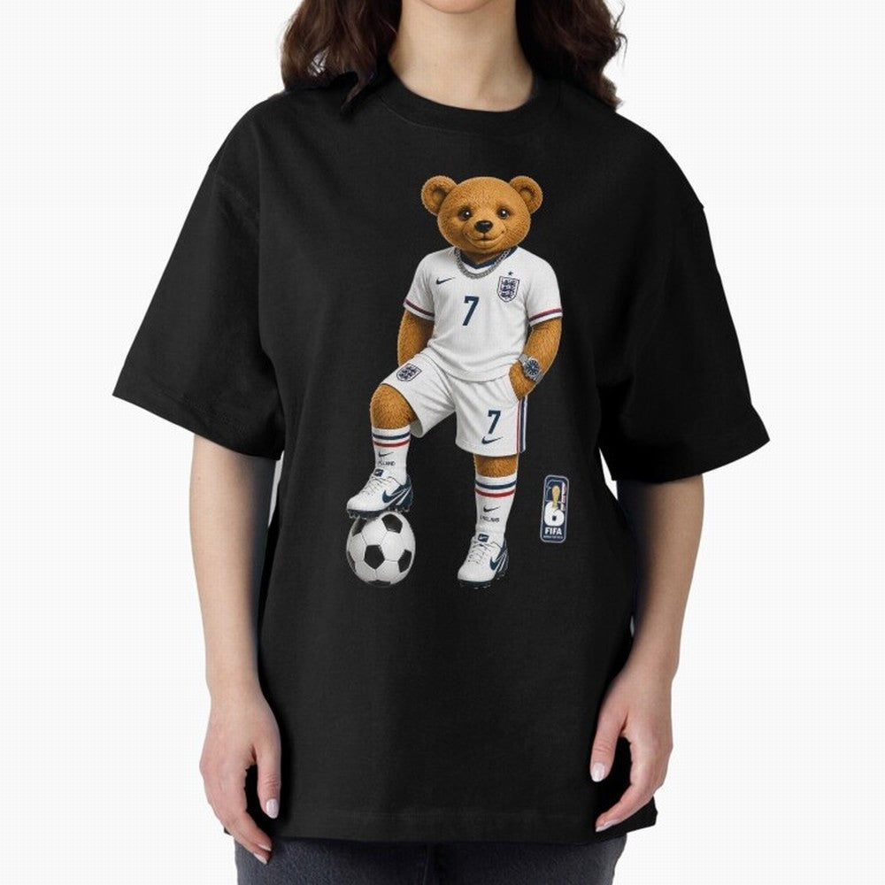 England Soccer Bear World Cup Teddy Bear Oversized T-Shirt Carry the Dream of FIFA World Cup 2026 Group Stage Spirit, with Germany, Neymar, Championship Spirit, Famous Goals, Roaring Crowds and International Football Unity; Ideal for Football Dads,