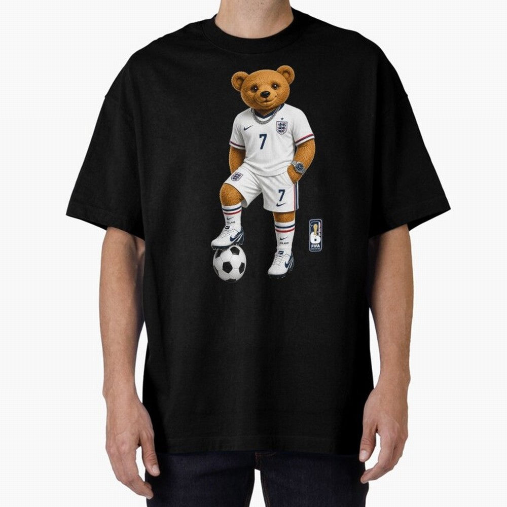 England Soccer Bear World Cup Teddy Bear Oversized T-Shirt Carry the Dream of FIFA World Cup 2026 Group Stage Spirit, with Germany, Neymar, Championship Spirit, Famous Goals, Roaring Crowds and International Football Unity; Ideal for Football Dads,