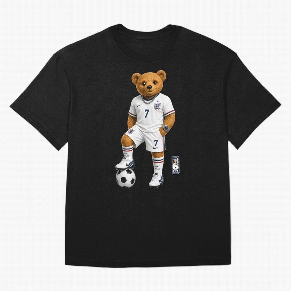 England Soccer Bear World Cup Teddy Bear Oversized T-Shirt Carry the Dream of FIFA World Cup 2026 Group Stage Spirit, with Germany, Neymar, Championship Spirit, Famous Goals, Roaring Crowds and International Football Unity; Ideal for Football Dads,