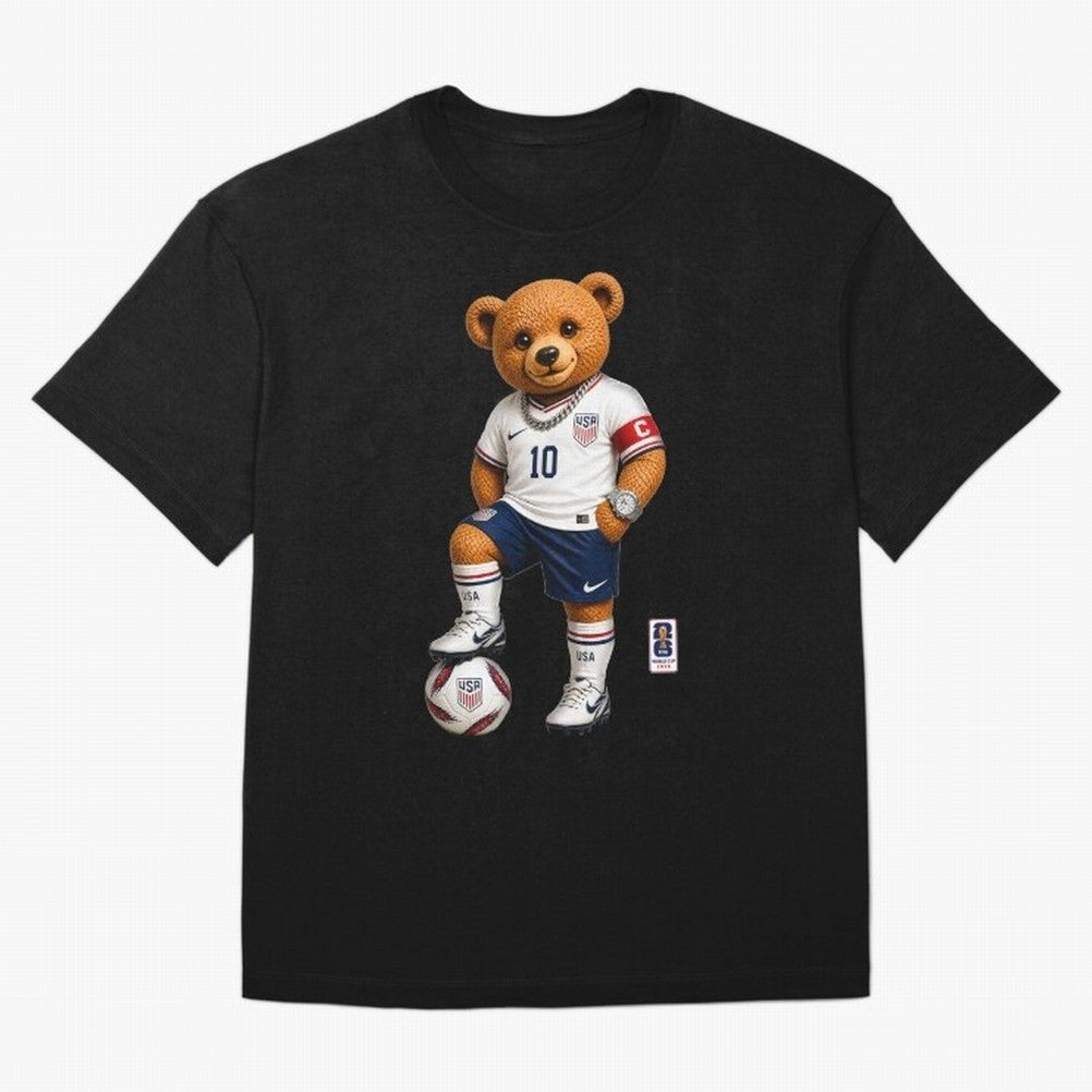 USA Soccer Bear World Cup 2026 Teddy Bear Oversized T-Shirt Show Fan Pride Across Global Football Passion for FIFA World Cup 2026 Group Stage, Centered on Mbappe, England and Germany, Goal Celebration Energy, Supporter Heritage, Football Icons and