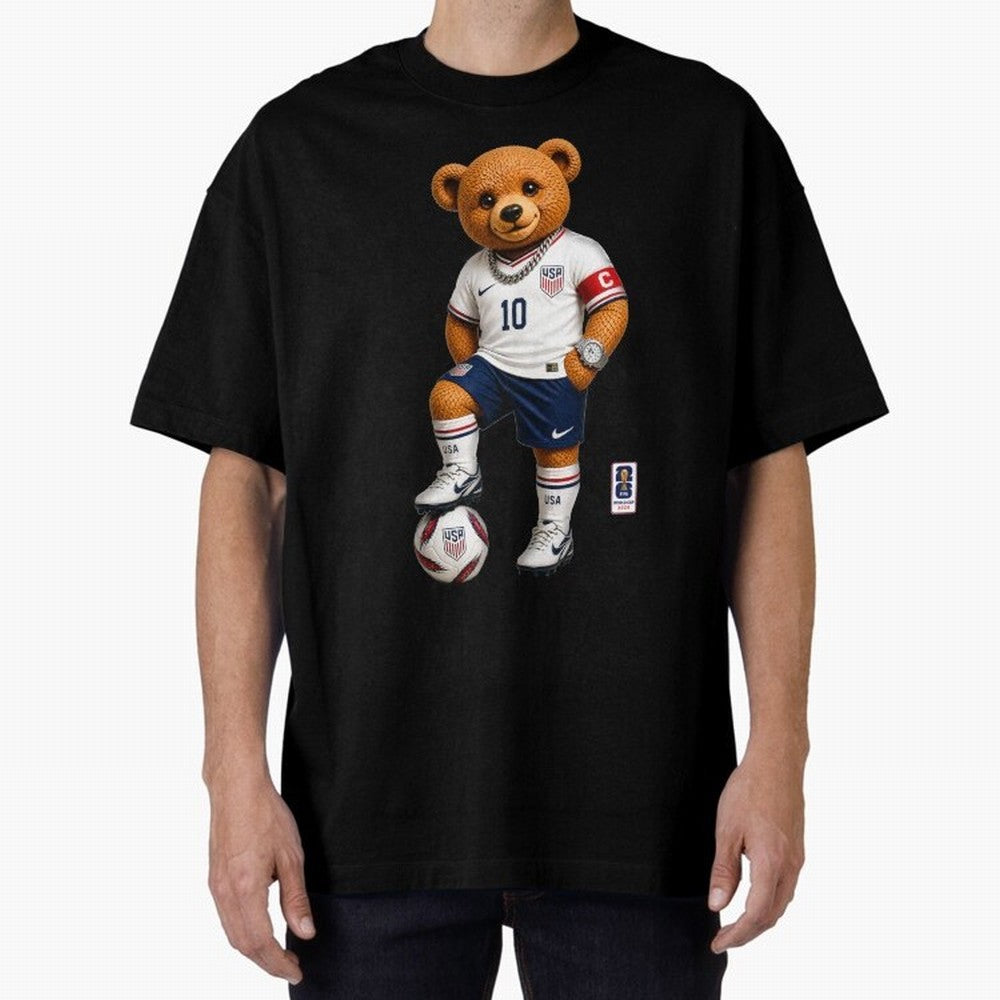 USA Soccer Bear World Cup 2026 Teddy Bear Oversized T-Shirt Show Fan Pride Across Global Football Passion for FIFA World Cup 2026 Group Stage, Centered on Mbappe, England and Germany, Goal Celebration Energy, Supporter Heritage, Football Icons and